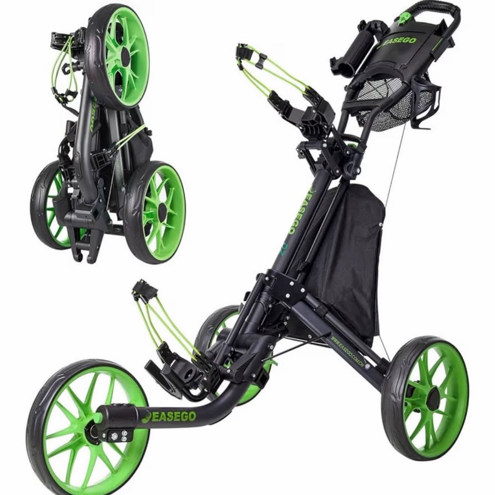 3-Wheel Golf Push Cart - Black and Green